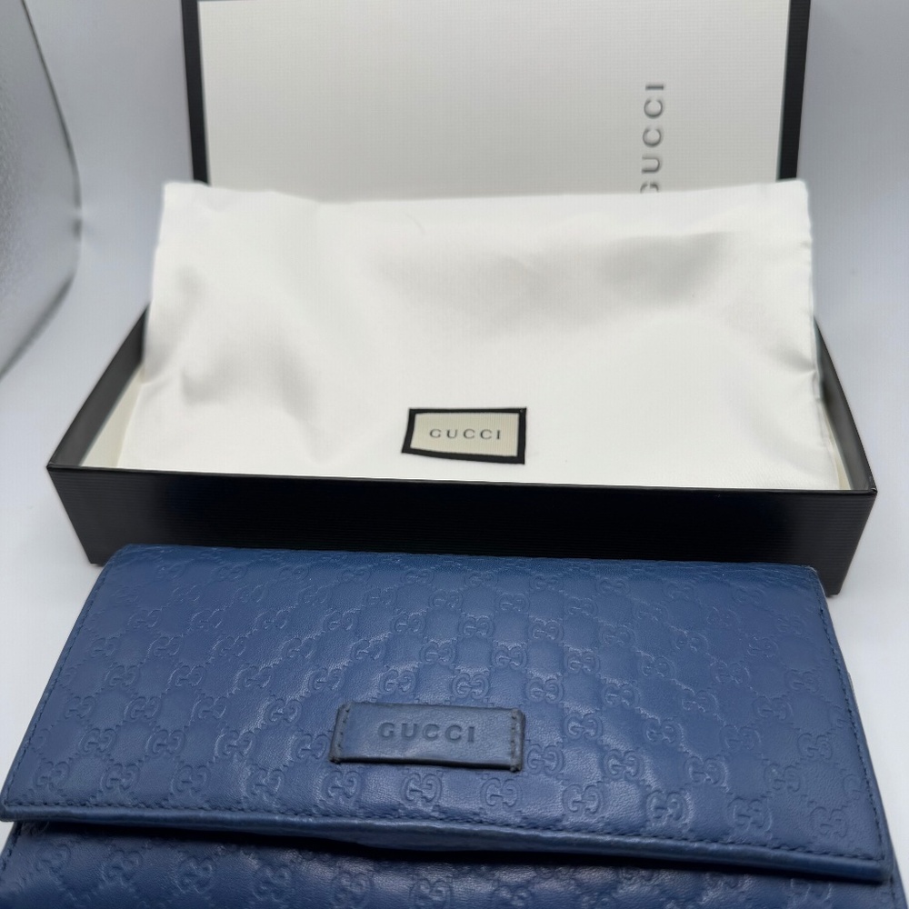 Gucci Microguccissima Continental Flap Wallet in deep cobalt blue
